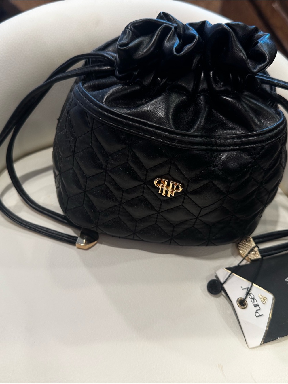 PurseN Black Quilted Drawstring Jewelry Bag